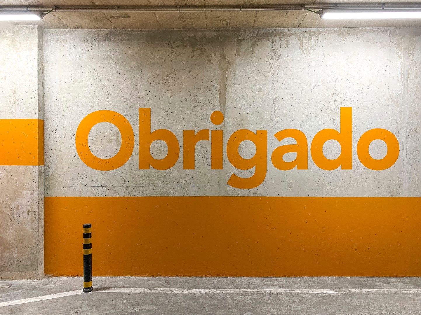 Cover image of the article: Useful Algarve Expressions for the Holidays. In the picture, the word \obrigado\ appears on a wall in the colour yellow. It means \thank you\ in Portuguese.